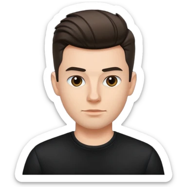 a guy with pompador haircut, clean look wearing black shirt sticker