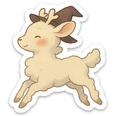 soft vanilla cloud doe with rosy cheeks, floating gracefully like a witch, social media brand mascot, Ghibli style sticker