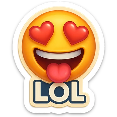 mouth open with tongue out heart shaped eye add the words “ LOL " in White
Laughing crying 😂😂 sticker