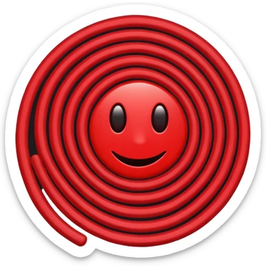 Minimalist emoji-style sticker of a coiled red carpet with drops of blood on the floor around it. Flat design, black and desaturated red tones, no perspective, bold lines. sticker