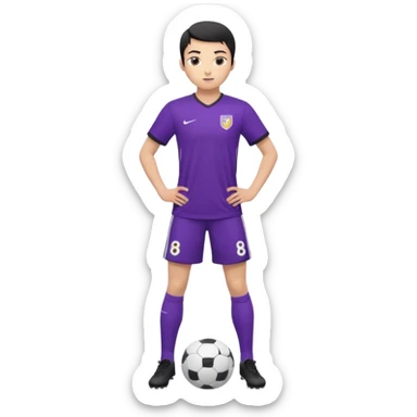 Apple emoji style 21 year old athletic soccer player standing same pose, purple jersey #8, clean gradient background sticker