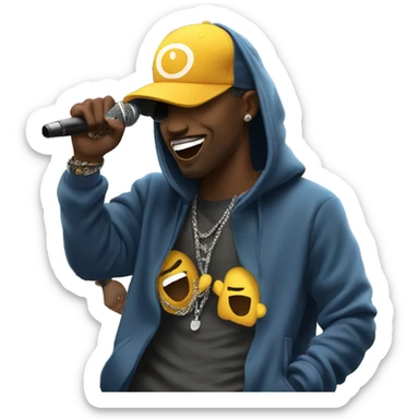 Rapper on stage with hoodie sticker