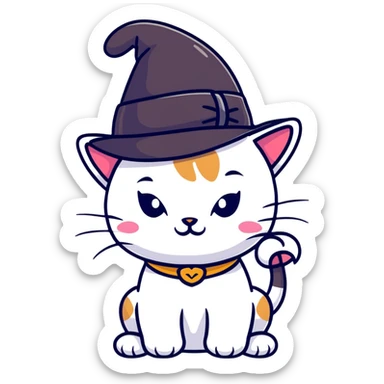 playful cat with a fancy hat sticker