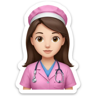 pretty brunette nurse with long hair in pink scrubs sticker