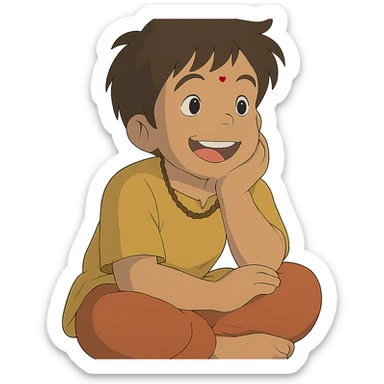 happy Indian kid listening to a story sticker