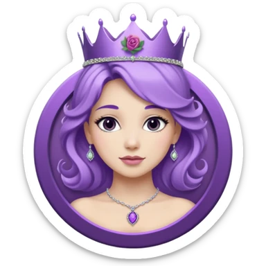 Purple rose flower, silver circle plaque, silver tiara sticker