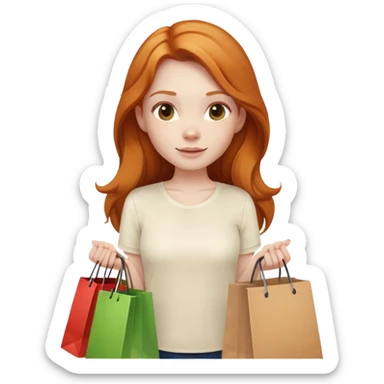 Beautiful Shopping ginger girl long hair holding bags cream shirt sticker