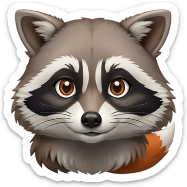 Collage of a raccoon and a fox, in close-up, set in a beautiful forest with tall trees, green bushes, and sunlight filtering through the leaves. Both animals look curious and playful. A vibrant, wild atmosphere with a transparent background. sticker