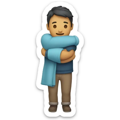 person wrapping arms around self sticker