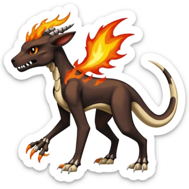 Skeletal Fiery Flaming Volcanic Draconic Cubone-Salandit-Houndoom-Houndour-Marowak-Poochyena-Litten-Fakémon-hybrid-creature (full body), 4 legs sticker