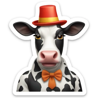 A cow that is dress up like a clown sticker