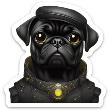 A cyberpunk black pug in Art Nouveau style during 1910 sticker