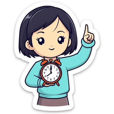 Asian baddie girl black hair with clock it fingers  sticker