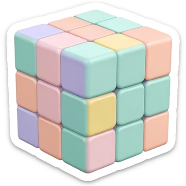 A 3x3 Rubik's Cube with pastel colors: light pink, baby blue, mint green, lavender, light yellow, peach, minimalist iOS emoji style sticker