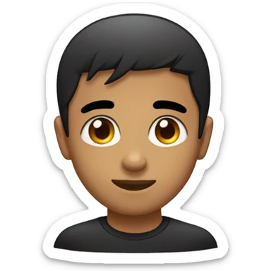 short black straight not combed hair to all the way down, black eyebrow teen round face sticker