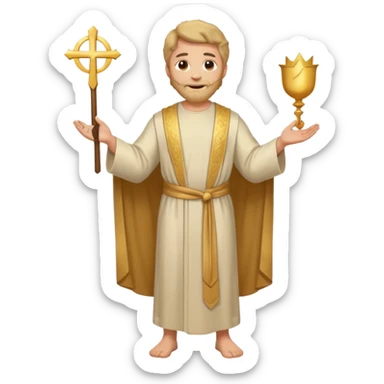 fullbody apostle Peter, classic emoji style, lighter colors, sleeveless shirt like in 'The Chosen', plain robes, expressive face, standing, smiling, halo sticker