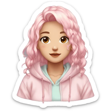 Gorgeous pastel anime girl with blushing face and hair garnitures and pretty hair and a hoodie aesthetic trending style sticker