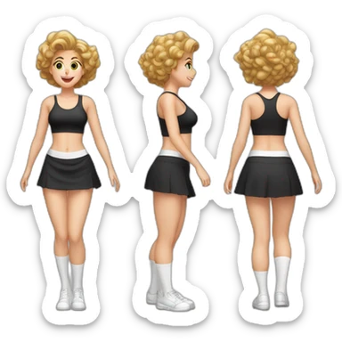 full-body-caucasian-curvy-beauty-jumping-short-black-skirt-back-and-front-views-strong-wind-white-knickers-long-white-socks sticker