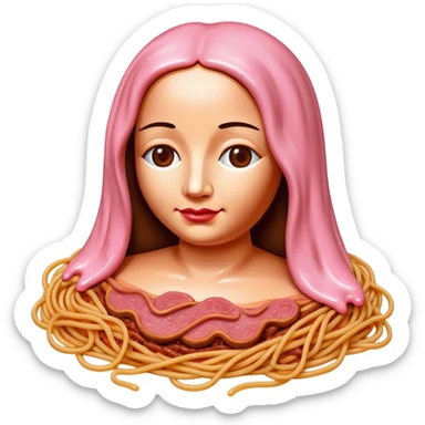 monalisa made of SPAM meat melted pink dripping sauce spaghetti portrait sticker