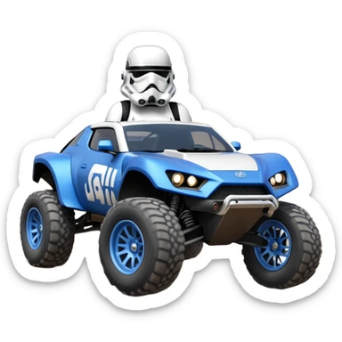 storm trooper evil darkly night blue Dirty and dented Local Motors Rally Fighter off road race car hot rod meets 2013 Toyota 86 trophy truck-style basher flying on a dusty road (silver wheels) sticker