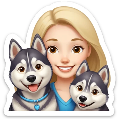 Girl with two huskies  sticker