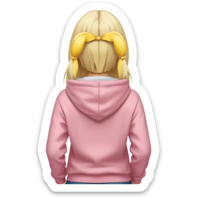 back view of a blonde with long hair, in light pink hoodie, iOS Apple emoji style sticker