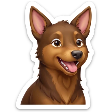 Cinematic Cute Yawning Brown and Tan Kelpie Portrait Emoji, Head tilted slightly with a dramatic, wide-open yawn, showcasing a smooth brown Fur with distinct tan highlights, floppy ears slightly drooping, round warm eyes barely open in drowsy contentment, Simplified yet irresistibly adorable features, highly detailed, glowing with a soft, cozy glow, high shine, relaxed yet expressive, stylized with a touch of whimsy, bright and endearing, soft glowing outline, capturing the essence of a sleepy yet affectionate herder, so drowsy it feels like it could stretch out of the screen and curl up for a nap! sticker