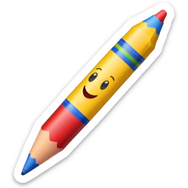 Single colorful crayon with a happy face sticker