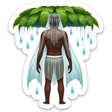 full body dark skin forest spirit man from behind under waterfall veil sticker