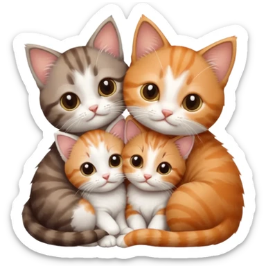 3 very small kittens cuddling together all different colours, the first one is grey and white, the second is ginger and white and the third is brown tabby and white sticker