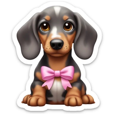 Adorable Merle daschund puppy with a pink bow  sticker