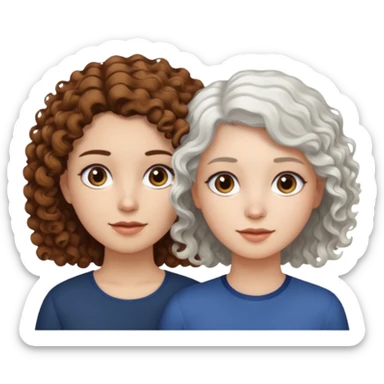 Crie um emoji meu e da minha mãe eu tenho cabelos cacheados e ela tem o cabelo liso curto e branco, nos duas somos cores branca sticker