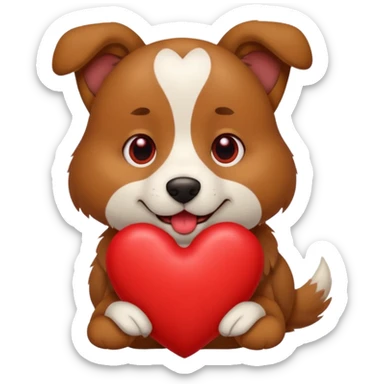A dog holding a large heart in its mouth (modeled after the dog image attached) sticker