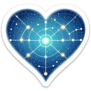 Abstract navigational map with constellation dots forming heart patterns when connected, magical ethereal map with subtle heart geography sticker
