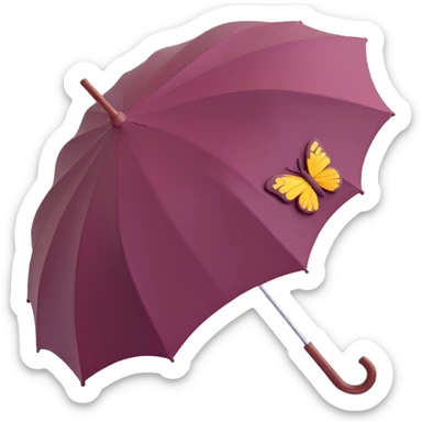 burgundy umbrella with a butterfly motif in 3D emoji style sticker