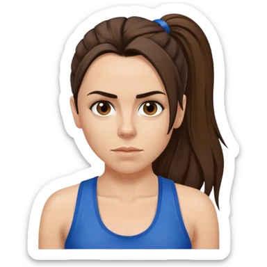 Melanie C with hazel eyes, dark brown long ponytail hair, blue tank top sticker