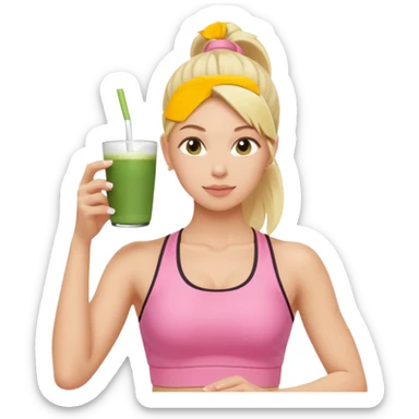 blonde pilates instructor in pink drinking matcha sticker