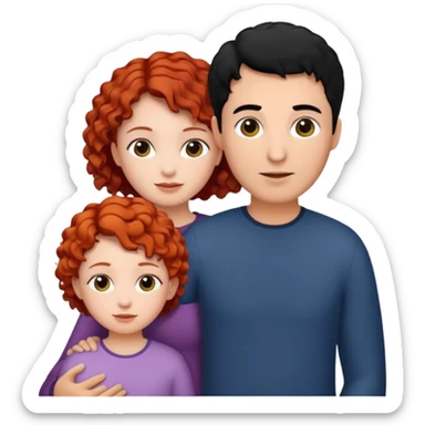 a family of three, all three white: the mother with short, curly red hair, the father with black hair, and the daughter with black hair. sticker