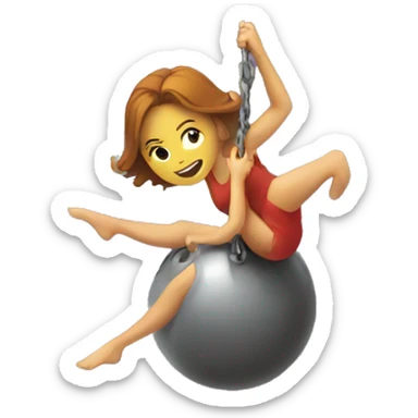 lady swinging on top of a wrecking ball smashing through a wall sticker