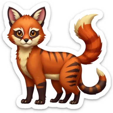 Colorful dark tropical exotic cute cool beautiful shiny beautiful fantasy-caracal-civet-genet-sergal-vernid-serval-Gryphon-Cacomistle-Trico-Red-Panda-oncilla-animal-Fakémon-hybrid-fursona (full body) sticker