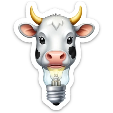 Light bulb with a cow inside and the rays going out of the lamp sticker