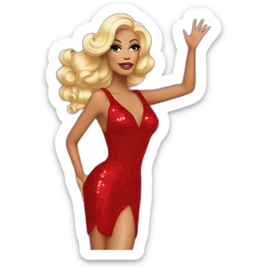 Rupaul’s drag race, drag queen, red sequin dress, holding right arm in the air sticker