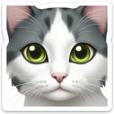 gray and white tuxedo cat with green eyes cuddling with long hair calico with green eyes sticker