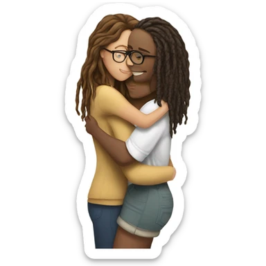 Tan girl with glasses and locs hugging a white girl with brown wavy hair sticker
