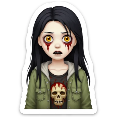 white girl like a zombie with black long hair sticker
