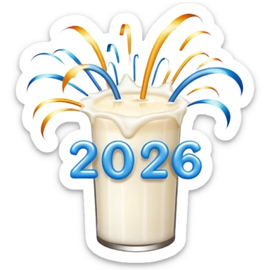 Fire works made of milk for the new year that say 2026 sticker