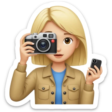 blonde girl photographer cartoon taking picture in middle of taking picture sticker