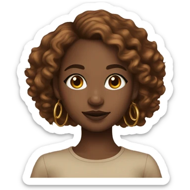 black girl with brown eyes and long coppers curly hair with a golden nose ring and gold hoop earrings sticker