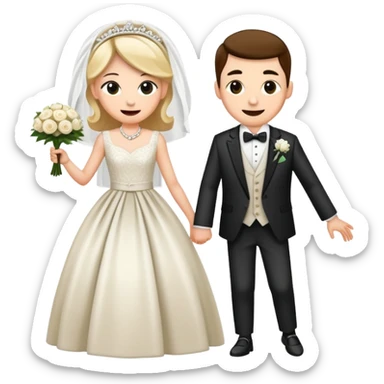 Person in fancy clothes sneaking into a wedding ceremony with a mischievous grin, uninvited guest sticker