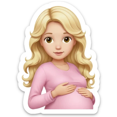 Blonde long wavy hair lady with light pink clothes pregnant sticker
